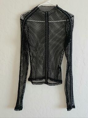 Punk Rave Studded Fishnet Top Women's M/L Black High Neck Long Sleeve Stretch